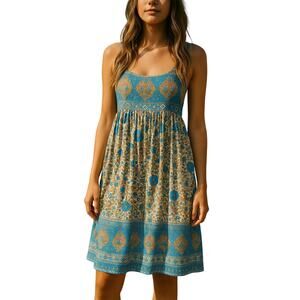 Natural Life Boho Floral Sundress - XS - Blue/Tan Rayon NWT